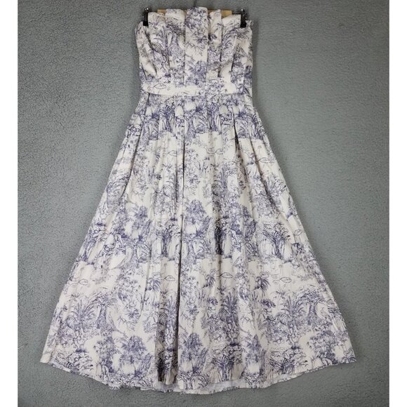 NEW Entro Midi Dress Women's Large Pleated Floral Tropical Jungle Feminine Blue - Picture 1 of 15